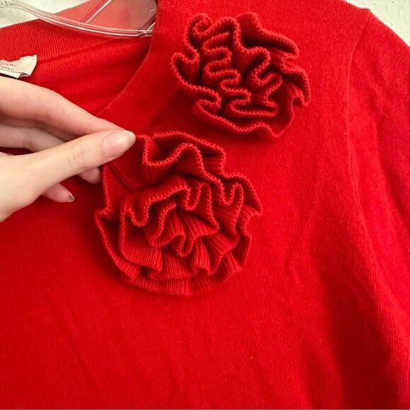 Kate Spade Red Floral Rosette Applique Sweater S Cashmere Blend Coquette Holiday - Picture 4 of 12